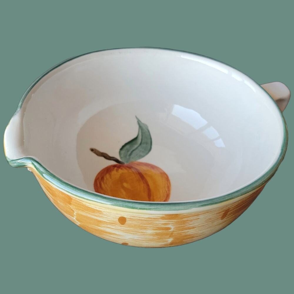 Vintage 1980s Los Angeles Pottery Peach and Basketweave Mixing Bowl